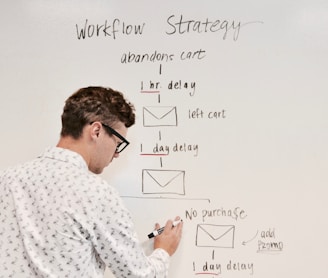 man writing on white board