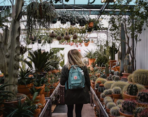 woman standing inside plant shop during daytime