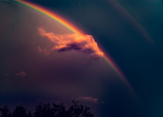 rainbow on blue sky with gray clouds during daytime