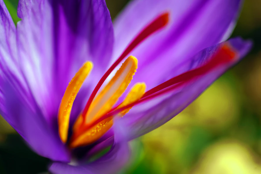 Purple saffron crocus flower in bloom