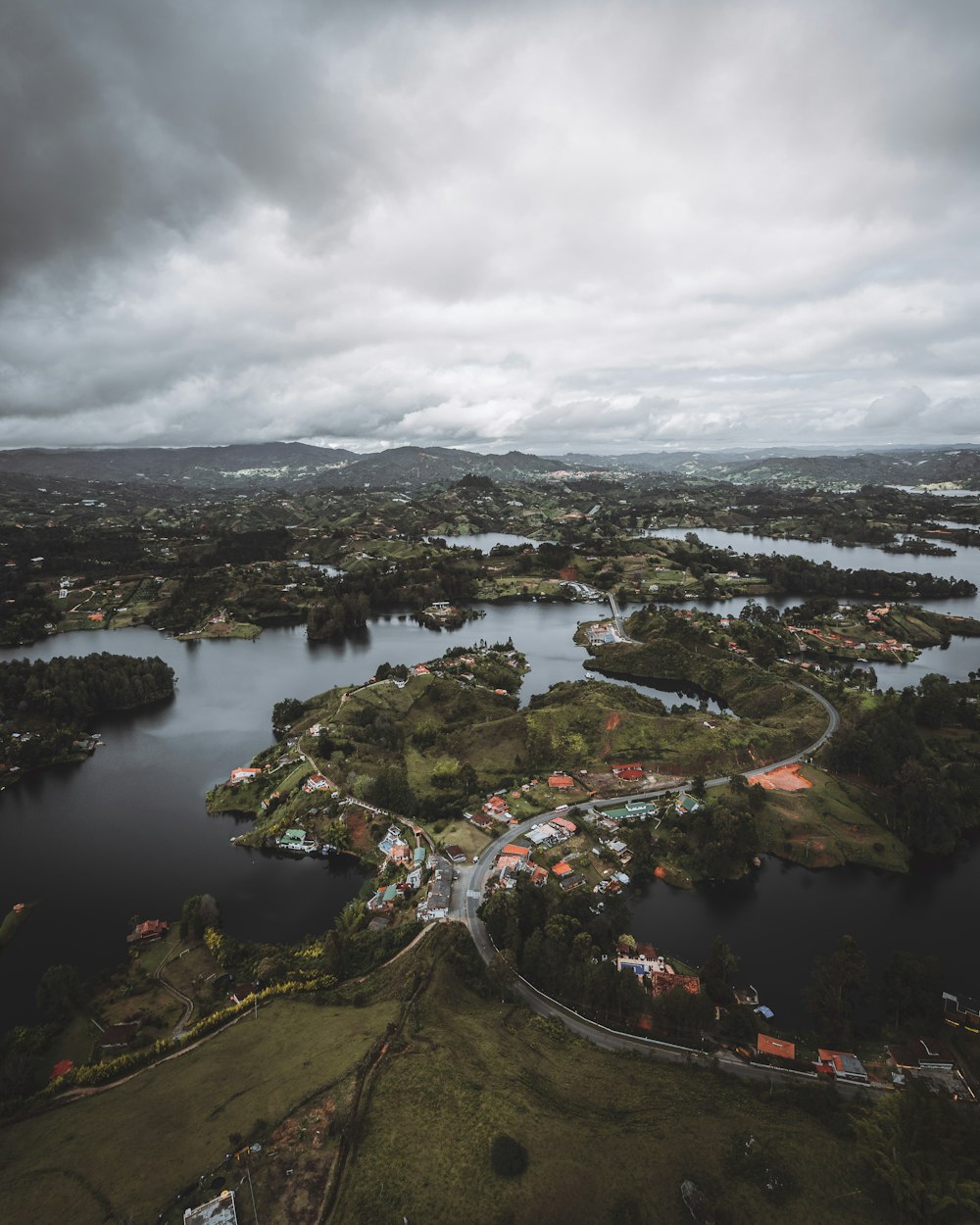 bird's eye view photo of river village