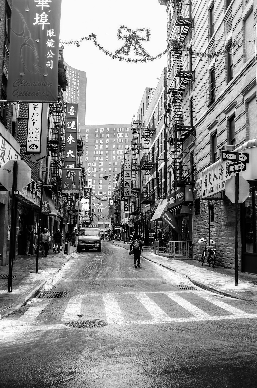 grayscale photography of street