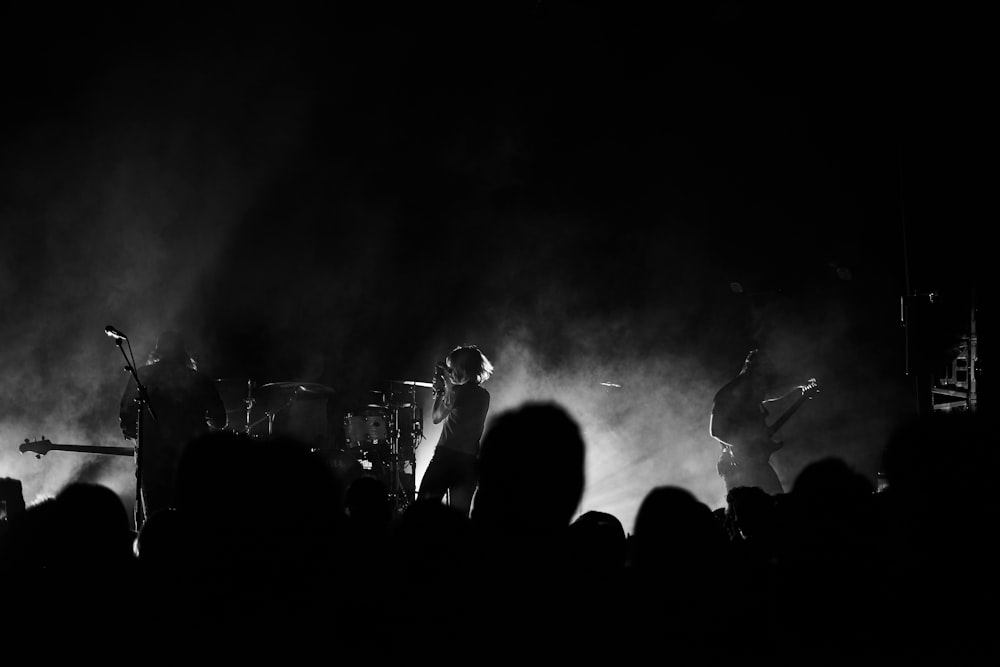 grayscale photo of band