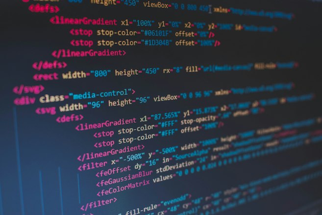 Code on a screen with colorful syntax highlighting.