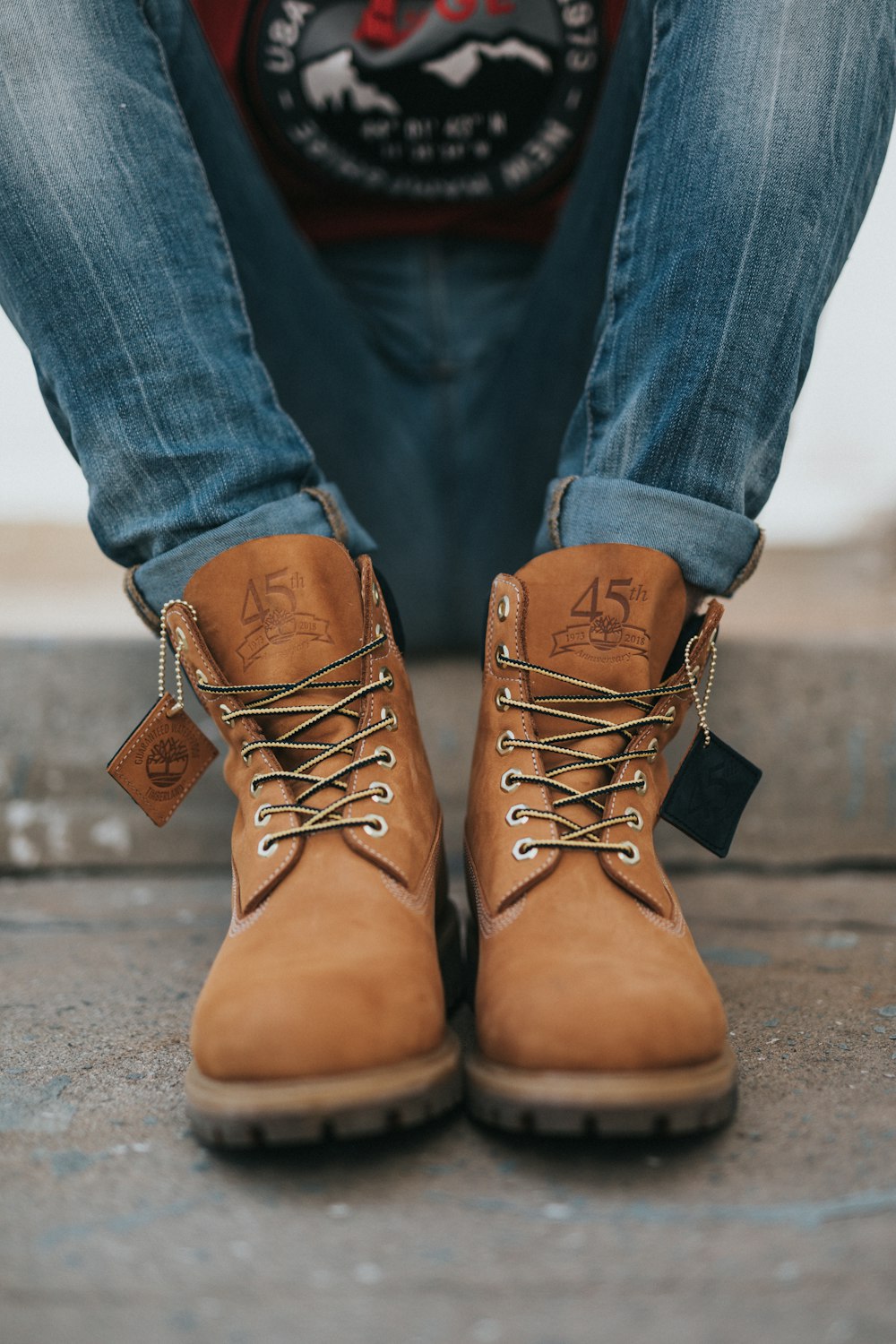 pair of brown leather work boots