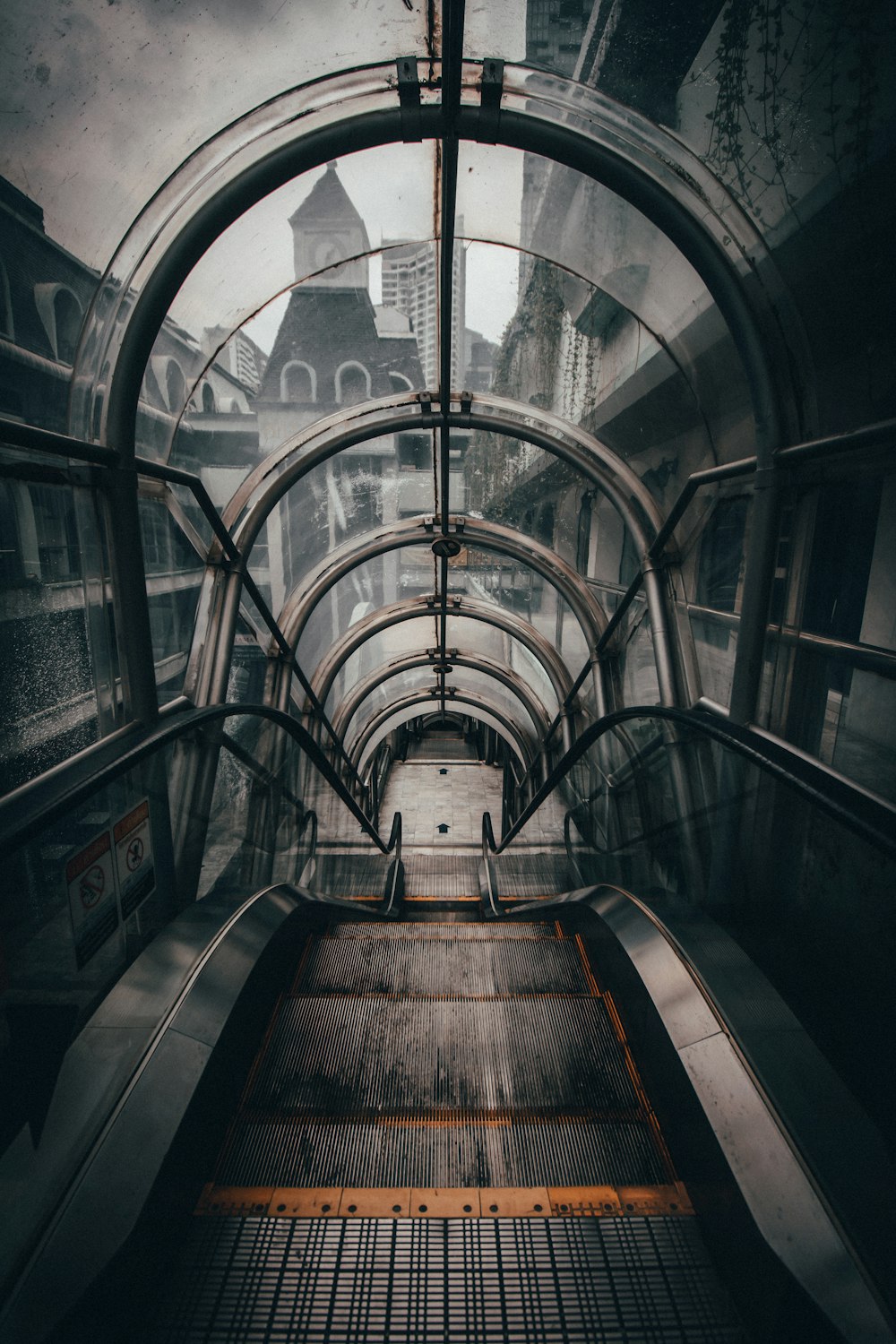 gray empty escalator