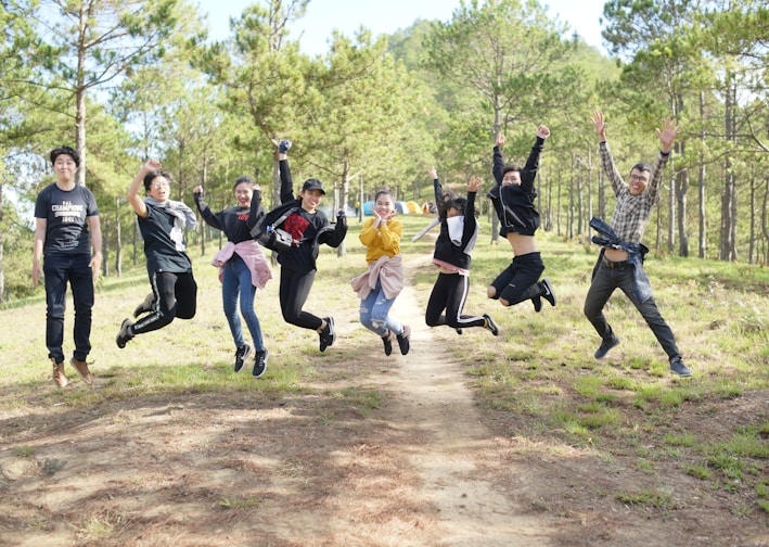 group of people jumping