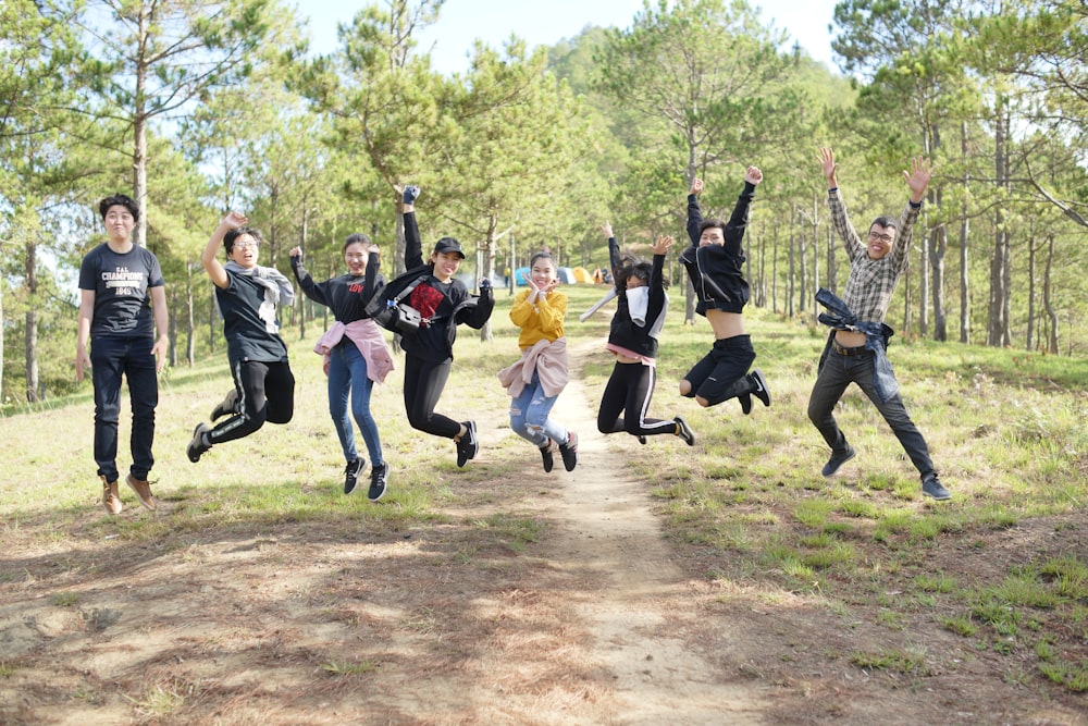 group of people jumping