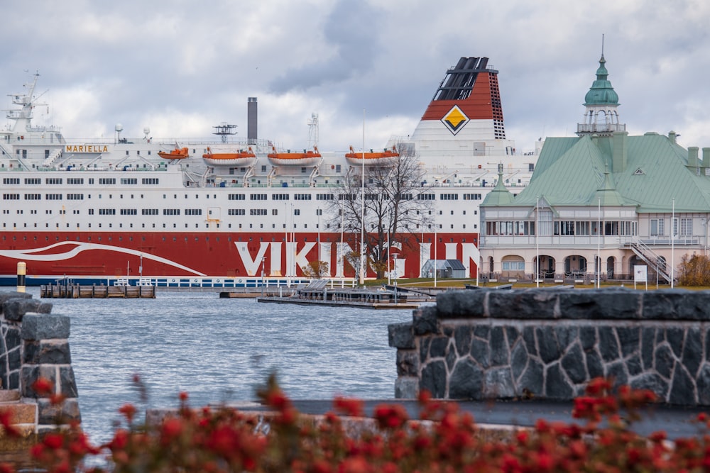 white and red ship