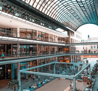 people inside grey metal building