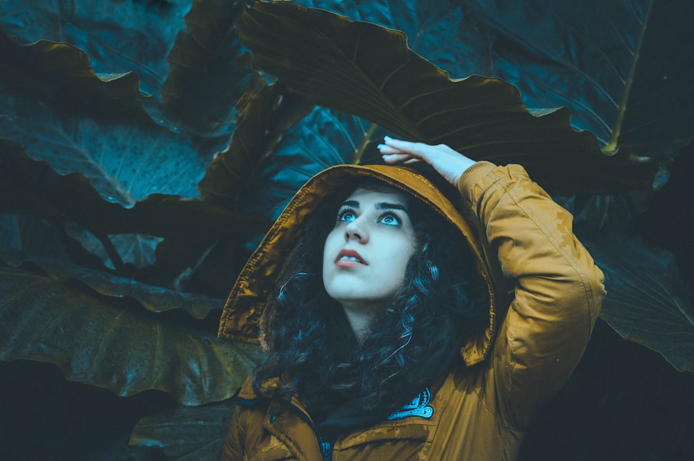 woman in brown coat