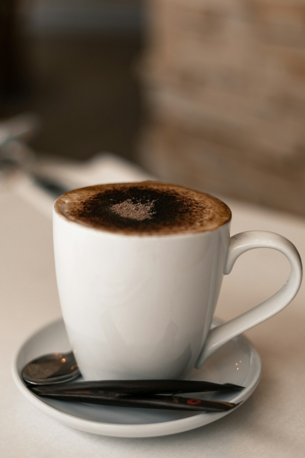 ceramic teacup with black latte