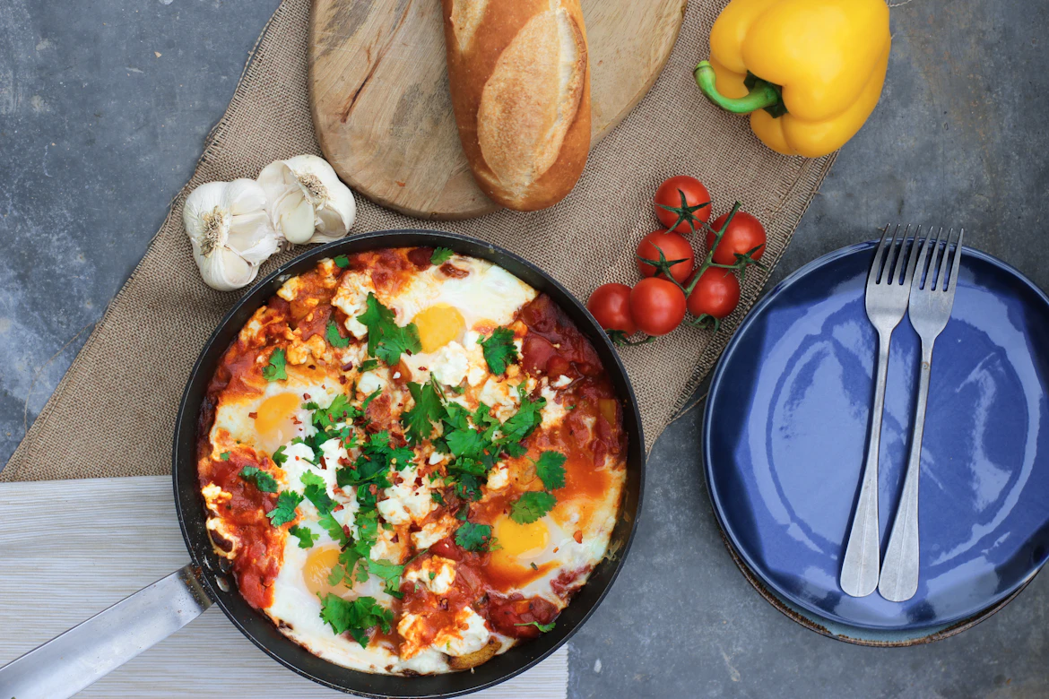 Traditional spicy Mediterranean shakshuka dish