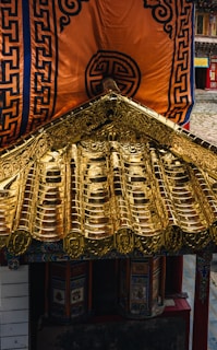 Close-up of a custom awning with intricate patterns inspired by Varanasi’s heritage.