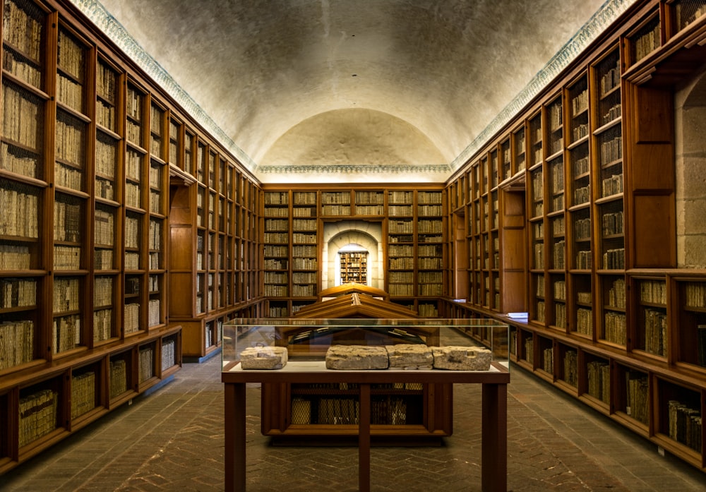 brown wooden bookshelves