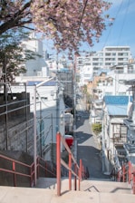 red staircase bar handle