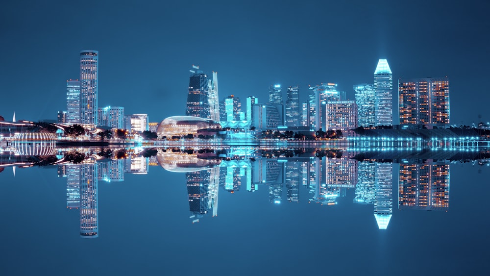Fotografía de reflejo de agua de paisaje urbano