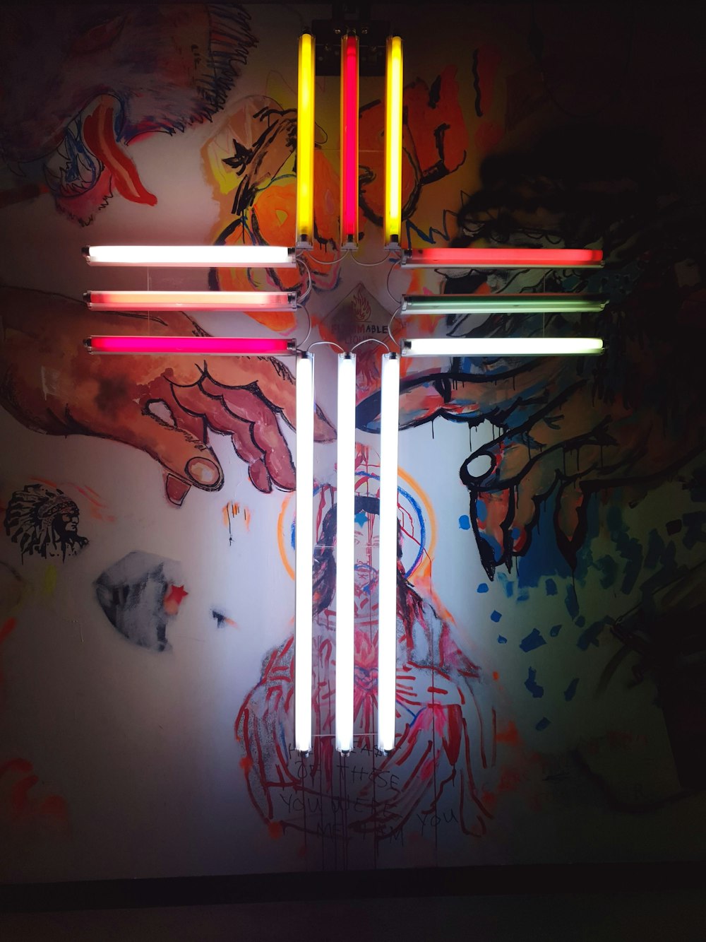 multicolored cross decor