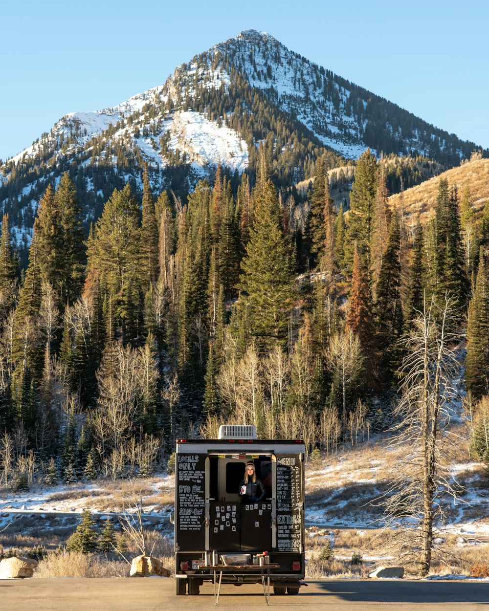 black vehicle in front of mountain