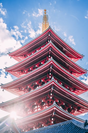 architectural photography of red pagoda temple