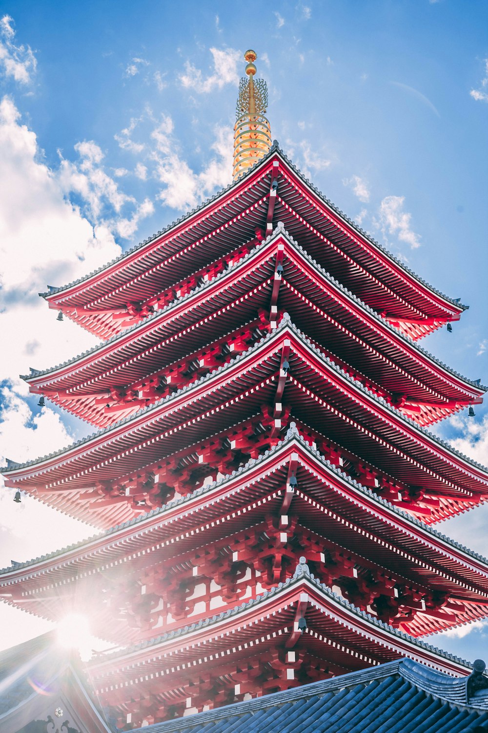 architectural photography of red pagoda temple