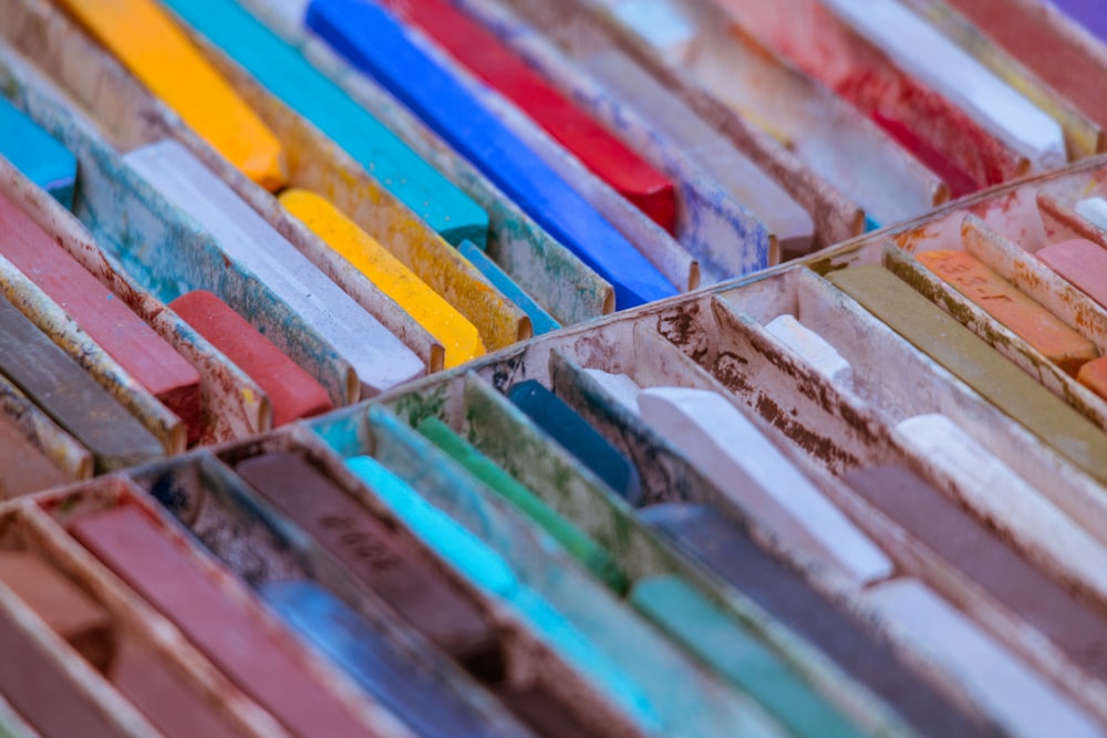 selective focus photo of assorted-color chalks