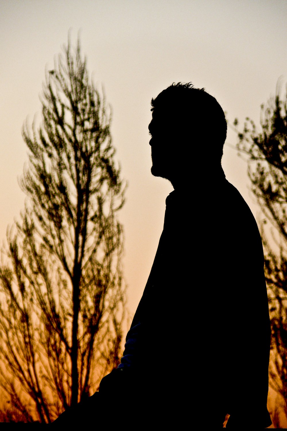 Silhouettenfotografie eines Mannes in der Nähe von Bäumen