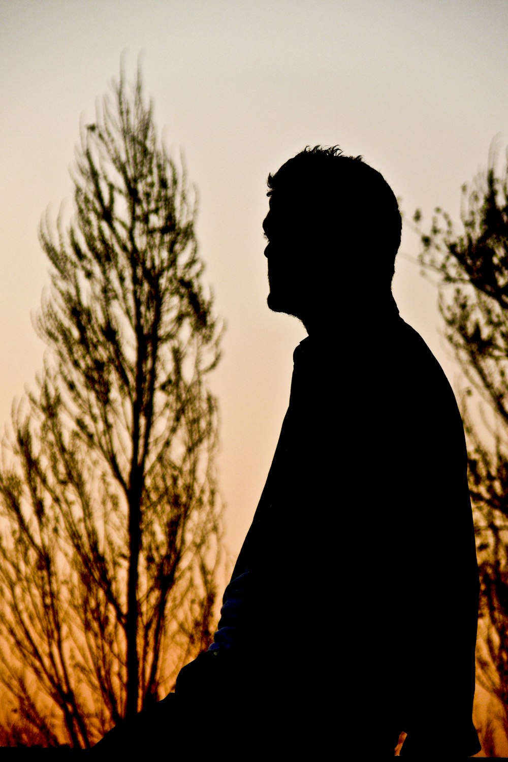 silhouette photography of man near trees