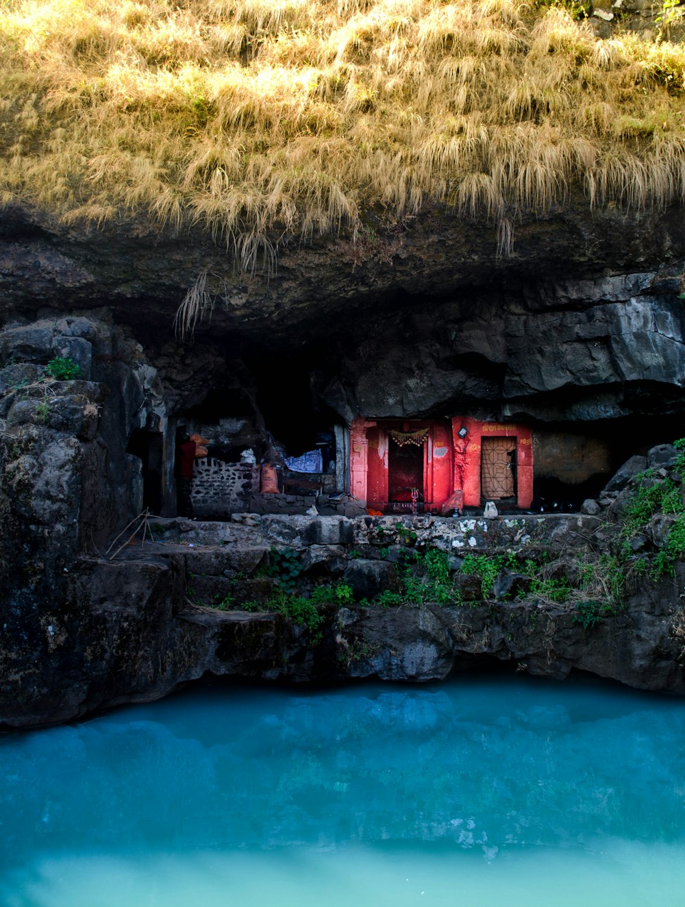 black and gray machine inside cave