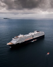 black and white cruise ship sailing on sea