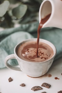 chocolate coffee pouring in white mug