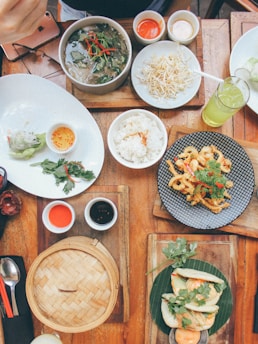 flat lay photography of cooked food