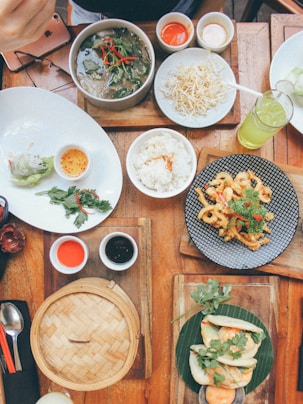 flat lay photography of cooked food