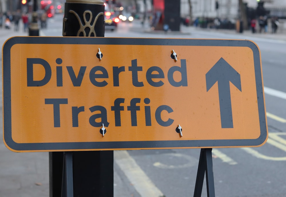 close-up of Diverted Traffic signage