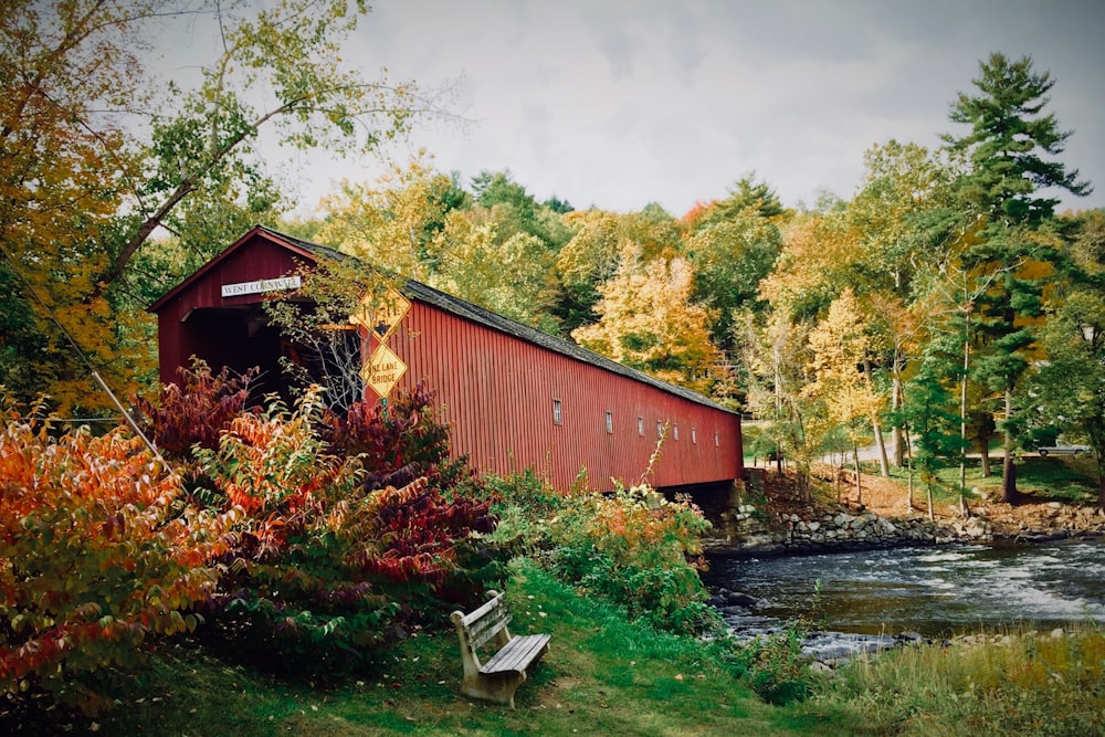 brown shack beside river