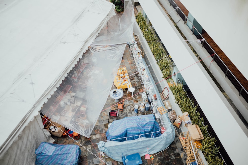 aerial view photography of transparent awning