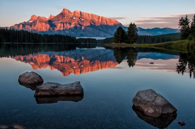 balance and symmetry for photo composition,how to photograph there is something about a huge mountain reflection in a lake that just puts you at ease. here is another picture from my trip to the canadian rockies. lake minnewanka at sunrise.; mountain reflection on body of water