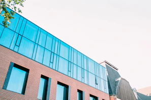 Renovated historic building facade blending traditional and modern design