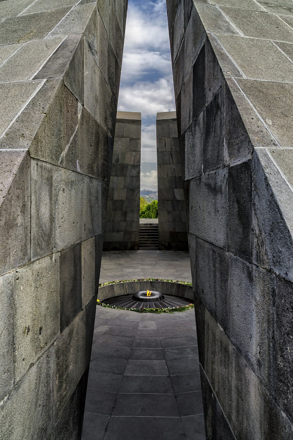 view of fire pit is with light