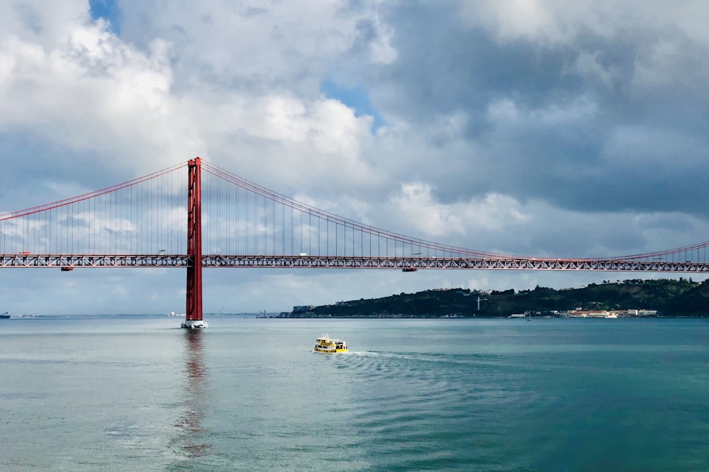 landscape photography of red suspension bridge