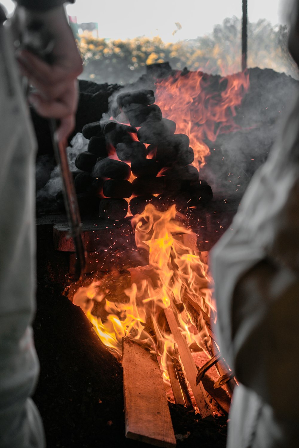 person burning fire