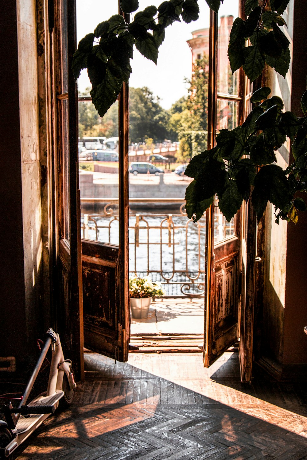 open brown wooden door