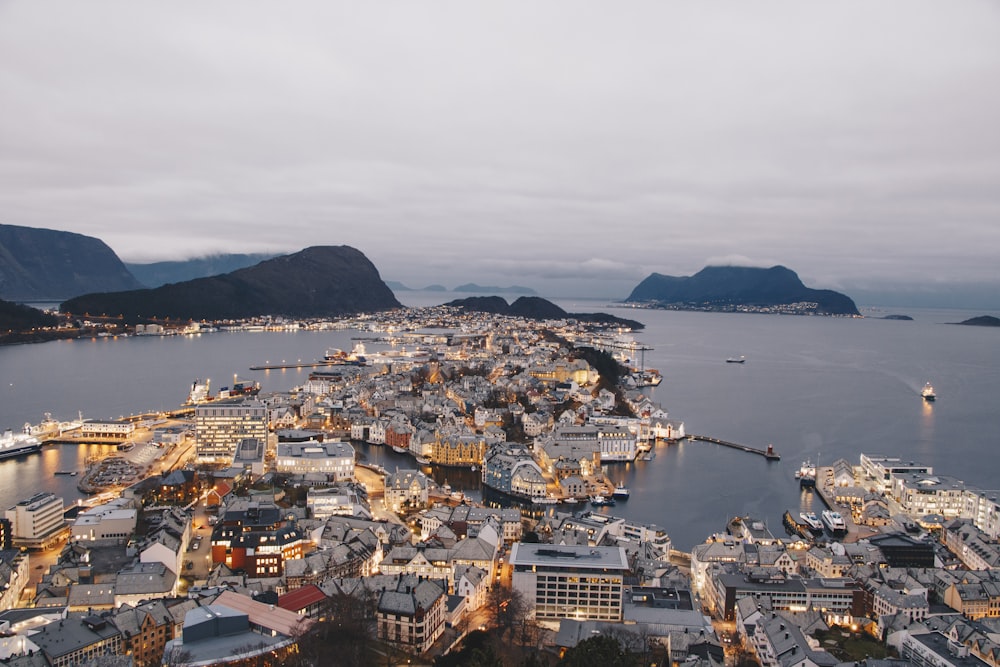 bird's-eye view photo of city near ocean