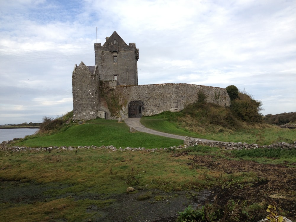 brown castle beside body of water