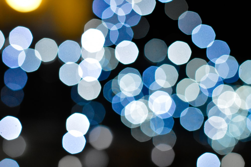 blue and white bokeh lights