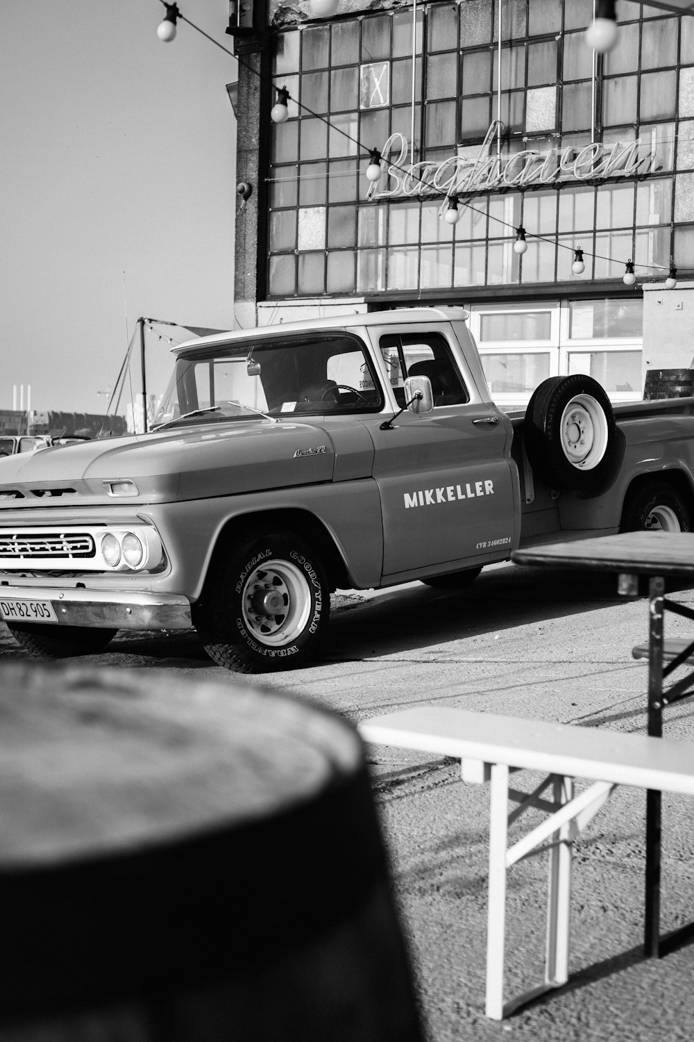 grayscale photography of single cab pickup truck