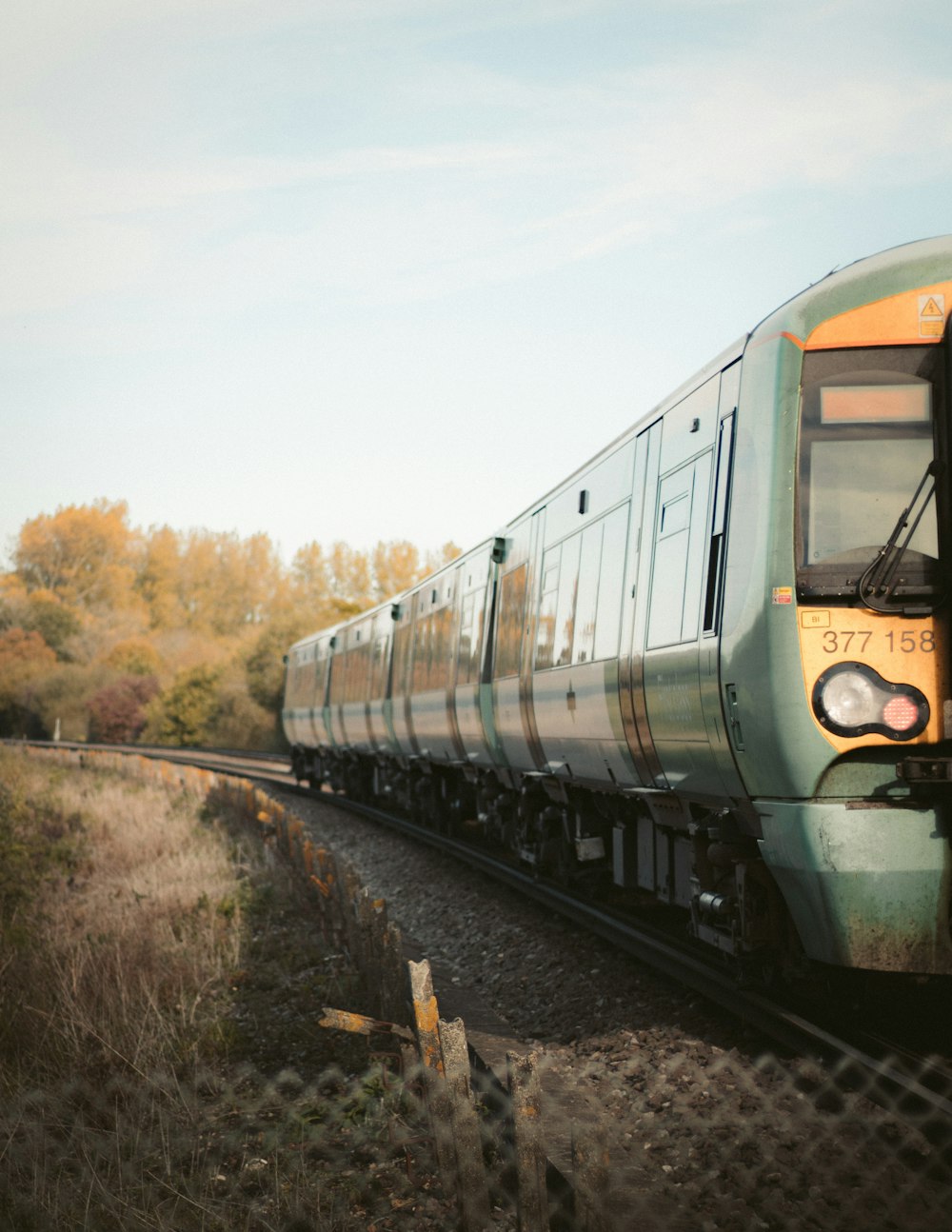 teal and yellow train near trees