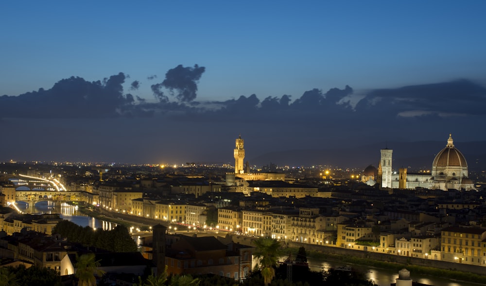 city with high-rise buildings at night