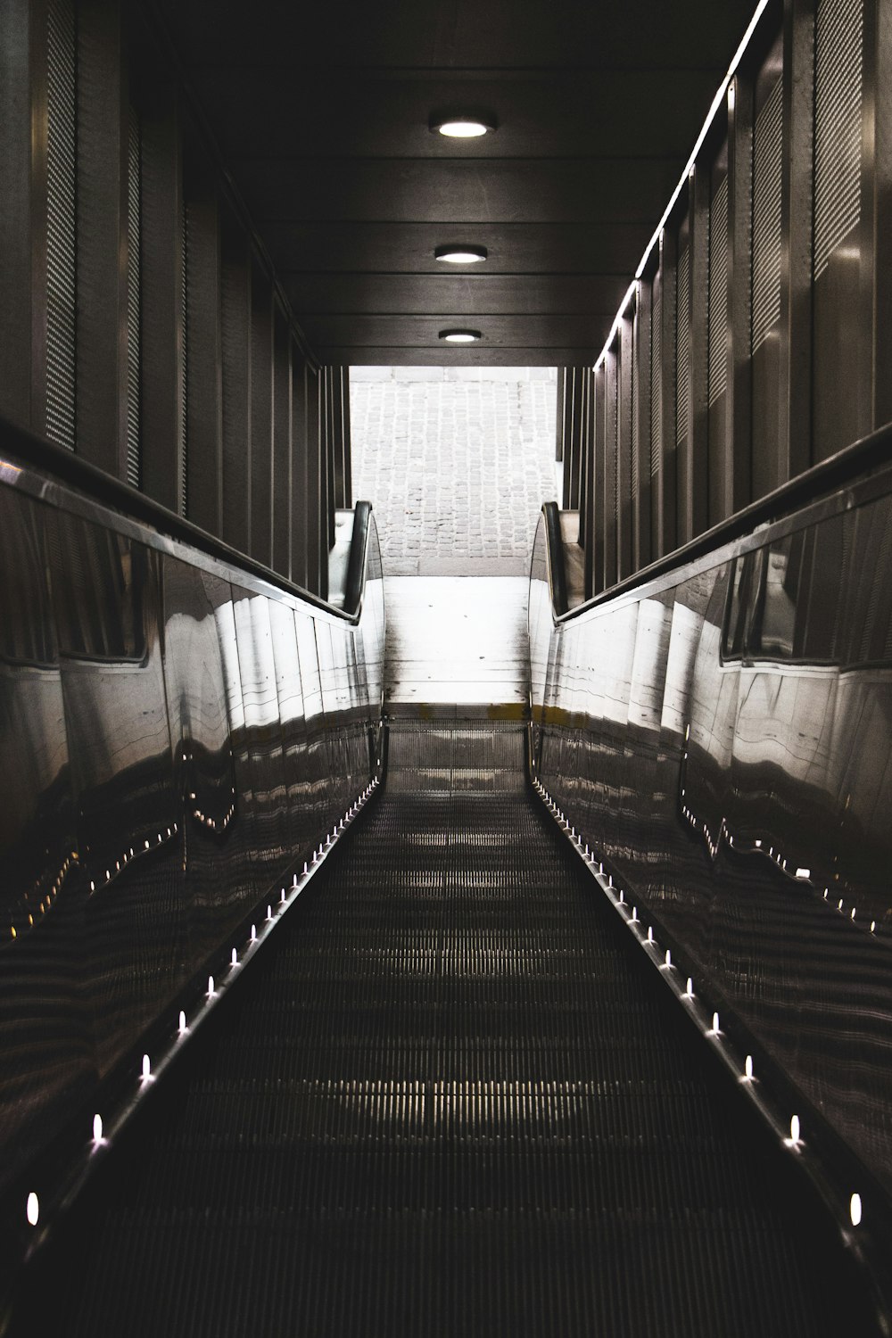 grayscale photography of empty elevator