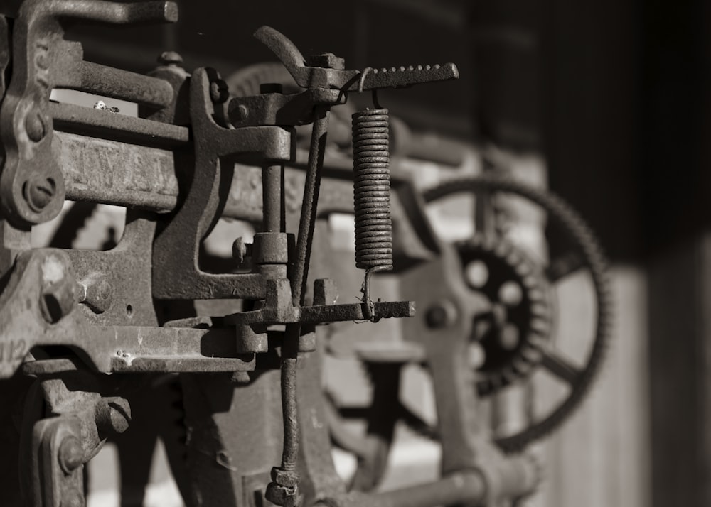 grayscale photography of industrial machine